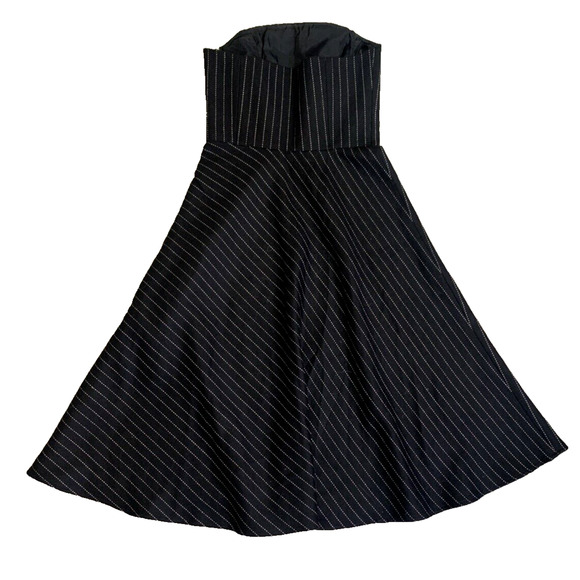 Banana Republic Dress Womens 2 Black White Striped Wool Fit & Flare Strapless - Picture 7 of 14